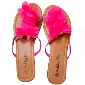Ashley Blue Hot Pink Flower Women's Sandals Size: 10
